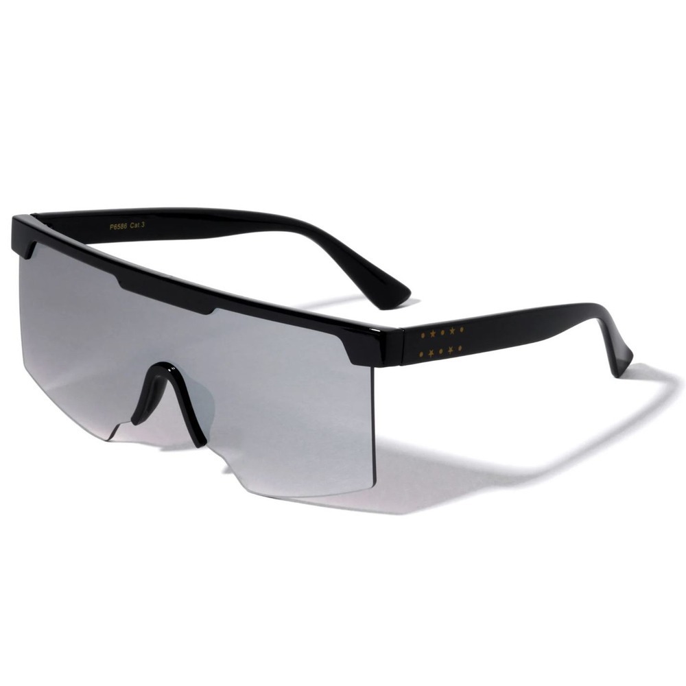 Sunglasses Silver Mirrored Lens‎ Large Star Accents Fashion Sporty Street Wear